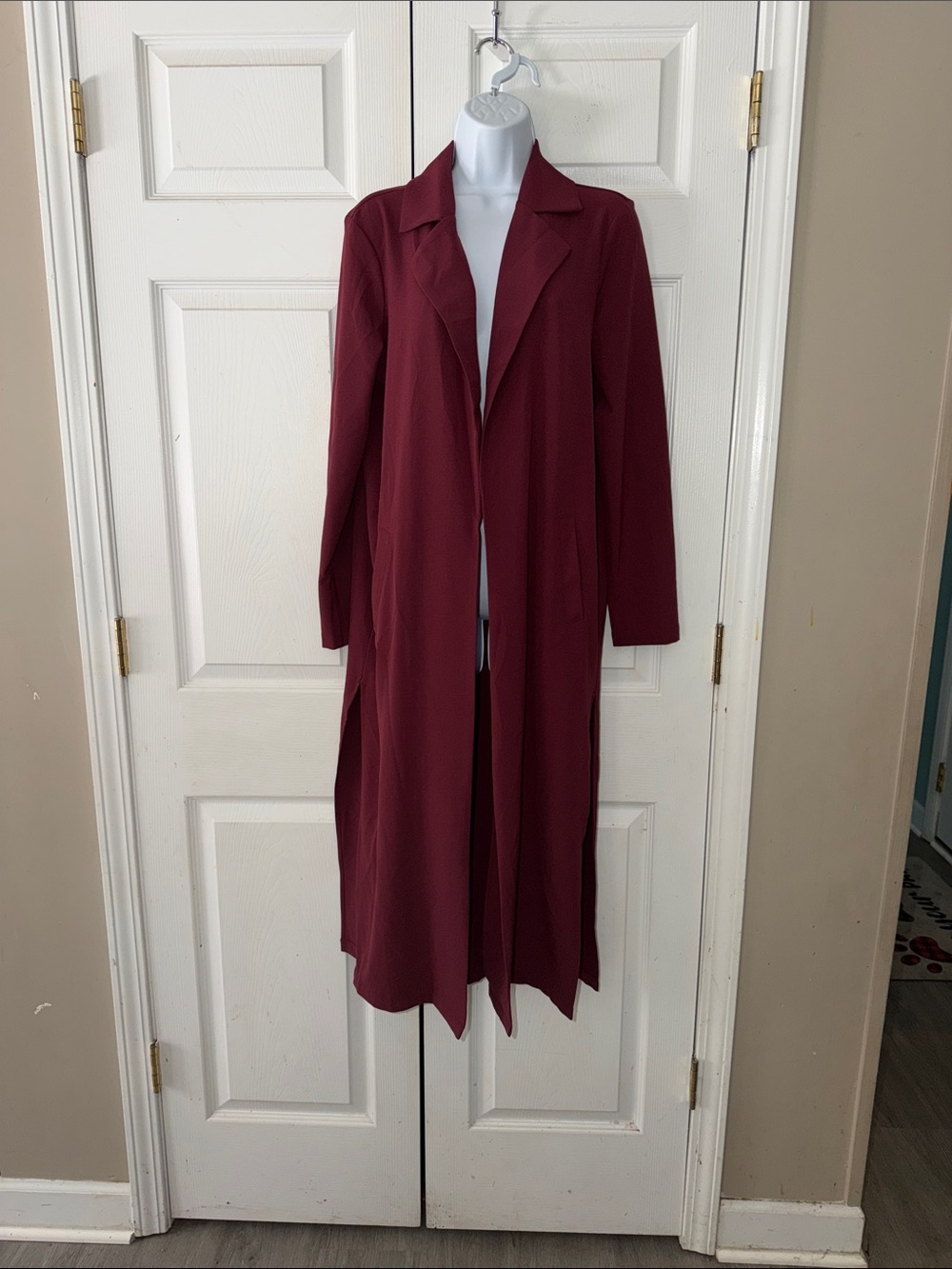 Guess Rubee Long Burgundy Open Front Lightweight Duster Trench Coat Sz M NWOT